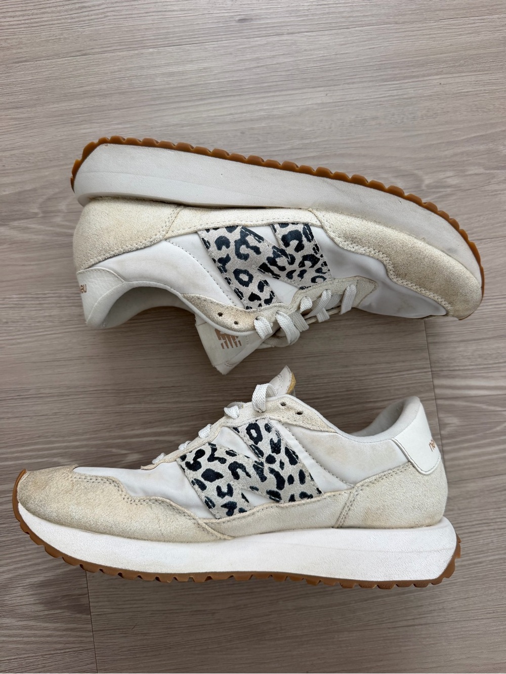 New Balance Women’s Cream and White Sneakers with Leopard Accent - Picture 3 of 8